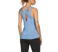 ADOME Canotta sportiva da donna, con scollo sulla schiena, sportiva, maglietta da corsa, traspirante, senza maniche, Blu, S