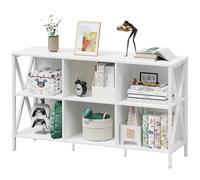 Adompacat Libreria orizzontale, organizer a 6 cubi con ripiano aperto, 119 cm, industriale, in legno e metallo, scaffale lungo per casa, ufficio, soggiorno (bianco, 6 cubi)