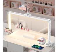 Adonafy Mezza Luna Lampada per Nghie: 34" LED a Mezzaluna per Chiodatrici con Supporto per Cellulare, 3 Modalità di Colore e 10 Livelli di Luminosità Lampada da Tavolo per Manicure(Diamante, Bianco)