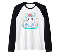 Adorabile apparizione di Fantasmi Floreali Kawaii Halloween Maglia con Maniche Raglan