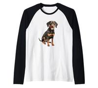 Adorabile Arte del Ritratto di Coonhound Nero e Marrone Chiaro Maglia con Maniche Raglan
