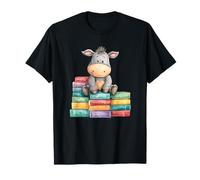 Adorabile Asino con Cuore Seduto su pila di Libri Colorati Maglietta