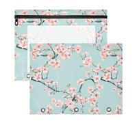 Adorabile astuccio per matite con 3 fori per fogli A4, 2 pezzi, per insegnanti, casa, safari, fiori di ciliegio, foglia di tè