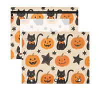 Adorabile astuccio per matite con 3 fori per lettere di carta A4, confezione da 2 per insegnanti, ritorno a scuola, Halloween, zucca, gatto giallo