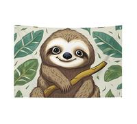 Adorabile bandiera con bradipo con 4 occhielli, bandiere su un lato in poliestere resistente, striscioni resistenti alle intemperie per dormitori, feste, riprese, festival, decorazione 88,9 x 149,9 cm