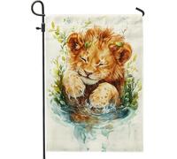 Adorabile bandiera da giardino a forma di cucciolo di leone, decorazione per esterni con animali della giungla ad acquerello, perfetta per feste estive in prato o camera dei bambini, design su