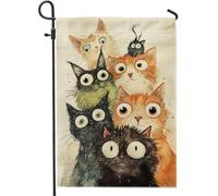 Adorabile bandiera da giardino a forma di gatto, decorazione per esterni con facce di gatto colorate, striscione da cortile in iuta su entrambi i lati, per tutte le stagioni, decorazione per la casa a