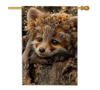 Adorabile bandiera da giardino a forma di volpe, striscione floreale con animali marroni, decorazione per esterni in iuta su entrambi i lati, graziosa decorazione per la casa per feste in prato, 71 x
