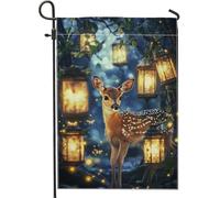 Adorabile bandiera da giardino con cerbiatto, lanterne della foresta incantata, decorazione per la casa e per esterni, decorazione stagionale su entrambi i lati, perfetta per eventi autunnali del