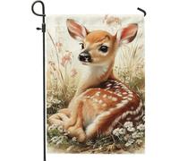 Adorabile bandiera da giardino con cervo neonato, graziosa decorazione primaverile floreale, doppio lato, per esterni, decorazione per la casa, 30,5 x 45,7 cm