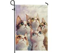 Adorabile bandiera da giardino con faccine di gatto, decorazione per esterni colorata con felini, in iuta su entrambi i lati, per la primavera e l'estate, decorazione per la casa, 30,5 x 45,7 cm
