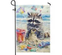 Adorabile bandiera da giardino con procioni, decorazione per esterni a tema spiaggia, striscione estivo su entrambi i lati, decorazione per cortile con animali per feste per bambini, 30,5 x 45,7 cm
