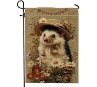 Adorabile bandiera da giardino con riccio, bandiera floreale beige per la casa, bandiera su entrambi i lati per cortile in iuta per primavera estate decorazione per prato all'aperto 30,5 x 45,7 cm