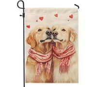 Adorabile bandiera da giardino Golden Retrievers, decorazione romantica con animali per San Valentino, bandiera in iuta su entrambi i lati, per feste all'aperto, decorazione da cortile, regalo carino