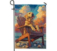 Adorabile bandiera da giardino Labrador Retriever, cane giallo, sedia da spiaggia, decorazione per la casa, bandiera da cortile artistica double face, decorazione per prato estivo, 30,5 x 45,7 cm