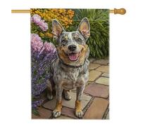 Adorabile bandiera da giardino per cani, decorazione colorata con tacco blu per primavera estate, bellissimo design floreale per la decorazione del prato esterno, striscione vibrante su entrambi i