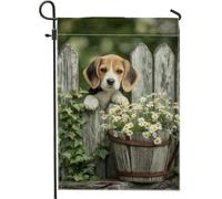 Adorabile bandiera da giardino per cuccioli, affascinante decorazione per cani marrone per primavera estate, striscione in iuta su entrambi i lati per la decorazione della casa all'aperto 30,5 x 45,7