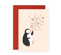 Adorabile biglietto d'amore pinguino - romantico biglietto d'amore per lui, lei, donne, uomini, moglie, marito, fidanzata, moglie per anniversario, compleanno o San Valentino, cuori che soffia - viene