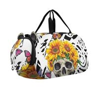 Adorabile borsone da viaggio con maiali grigi rosa bianchi per ragazze borsone da viaggio per la notte Weekender borsone da portare con sé scomparto per scarpe per ragazzi, Teschi Corona Girasoli