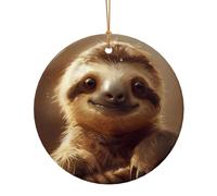 Adorabile bradipo stampato rotondo piatto appeso ornamenti per Natale inverno Capodanno partito appeso decorazioni