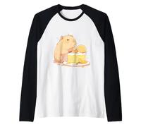 Adorabile Capybara e Yuzu Cake Chibi Kawaii Illustrazione Maglia con Maniche Raglan