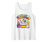 Adorabile ciondolo a forma di gatto con cupcake e scritta in inglese "It's My Birthday" Canotta