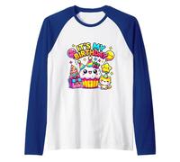 Adorabile ciondolo a forma di gatto con cupcake e scritta in inglese "It's My Birthday" Maglia con Maniche Raglan
