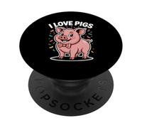 Adorabile ciondolo a forma di maialino con scritta "I Love Pigs" PopSockets PopGrip Adesivo