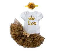 Adorabile completino estivo per bambina, composto da tutina a maniche corte con stampa leopardata e vestito a tre pezzi, perfetto per il servizio fotografico del primo compleanno. (White, 6-12 Months)