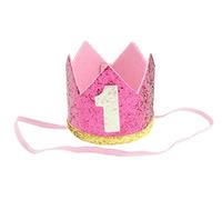 Adorabile corona elastica per bambini e bambine, con glitter per il primo compleanno, argento e oro (magenta bianco 1)