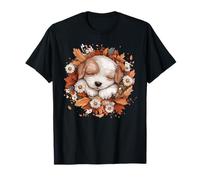 Adorabile cucciolo che dorme nelle foglie autunnali Maglietta
