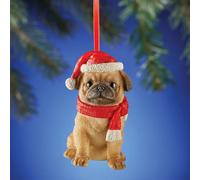 Adorabile Cucciolo di Carlino Cane Indossare Babbo Natale Cappello E Sciarpa