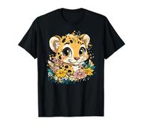 Adorabile cucciolo di leopardo con contorno floreale Maglietta
