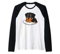 Adorabile Cucciolo di Rottweiler Carino Cane Cartone Animato Maglia con Maniche Raglan