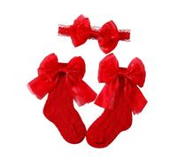 Adorabile fascia per capelli e calzini per bambini con fiocco in tessuto, comodi calzini per copricapo dal design elastico e confortevole, perfetti per le foto, da indossare tutti i giorni, accessori