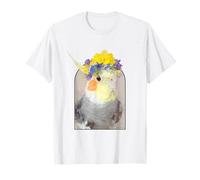 Adorabile fiore corona cockatiel ritratto opera d'arte regalo animale domestico Maglietta