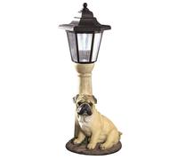 Adorabile Fulvo Cucciolo di Carlino Cane Giardino Scultura W/Solare Luci Luce