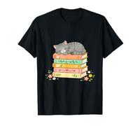 Adorabile Gatto Addormentato e Libri Accogliente Lettura Topo di Biblioteca Maglietta