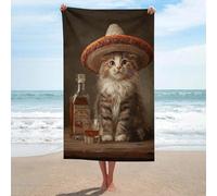 Adorabile gatto che indossa un Sombrero telo mare in microfibra senza sabbia, asciugamano grande da doccia multiuso assorbente per bagno piscina 130 x 80 cm