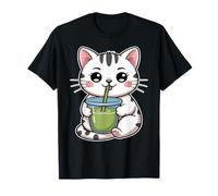 Adorabile Gatto Kawaii Bere Matcha Maglietta