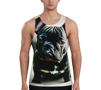 Adorabile gilet da allenamento da uomo con stampa bulldog francese, ad asciugatura rapida, traspirante, da palestra, spiaggia, sport, abbigliamento casual quotidiano, Nero , L