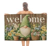 Adorabile gnomo verde con cesto di fiori, telo mare in microfibra senza sabbia, asciugamano da doccia grande, multiuso, assorbente, per bagno e piscina, 130 x 80 cm
