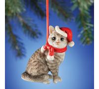 Adorabile Grigio Tigrato Gattina Gatto Indossare Babbo Natale Cappello E Sciarpa