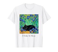 Adorabile I Like It Here Sleeping Black Cat Van Gogh Pittura Maglietta