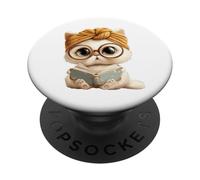 Adorabile libro di lettura gatto con copricapo PopSockets PopGrip Adesivo
