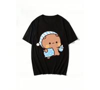 Adorabile maglietta grafica raffigurante Bubu Panda e Dudu Bear per le coppie: una morbida e comoda maglietta retrò a maniche corte con un design geometrico, perfetta per tutti e in qualsiasi stagione