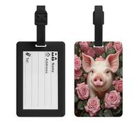 Adorabile maiale con rose rosa etichette per bagagli etichetta da viaggio