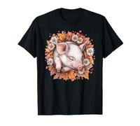 Adorabile maialino che dorme nelle foglie autunnali Maglietta