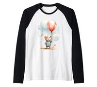 Adorabile Mouse Palloncino Primavera Acquerelli e Pastelli Maglia con Maniche Raglan