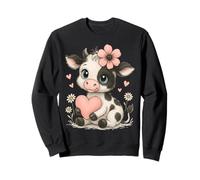 Adorabile mucca con fiore rosa che tiene il cuore floreale Felpa